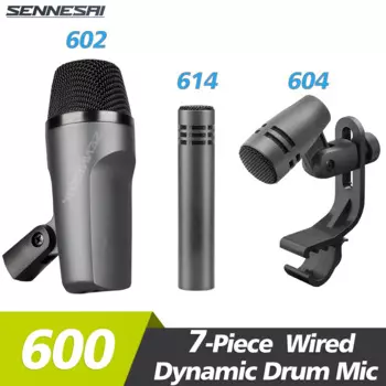 SENNESAI E600 7 шт. E614 E604 Проводной динамический барабанный микрофон (цельнометаллический)-кик бас, Tom/Snare & Cymbals Mic Set - Use