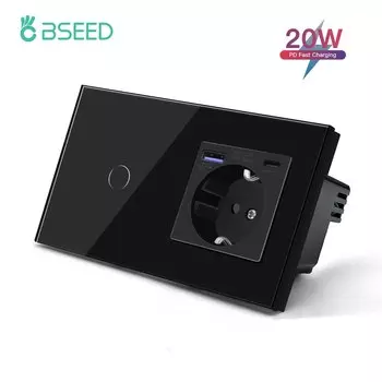 Сенсорный выключатель BSEED с двойными розетками 20 Вт