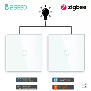 Сенсорный выключатель BSEED Zigbee, 1 клавиша, 2 канала, беспроводной смарт-выключатель для лестниц, Голосовое управление Google Alexa
