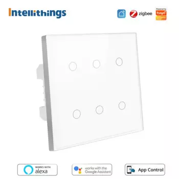Сенсорный выключатель Intellithings Zigbee, 6 клавиш, 4x4, с нейтральным переключателем, настенное стандартное управление, работает с приложением Alexa Google Home, голосовое управление