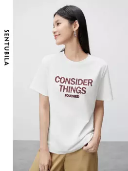 SENTUBILA женские футболки с буквенным принтом, повседневные свободные вязаные летние топы, 2024, простые футболки с короткими рукавами, женские футболки 142T54559