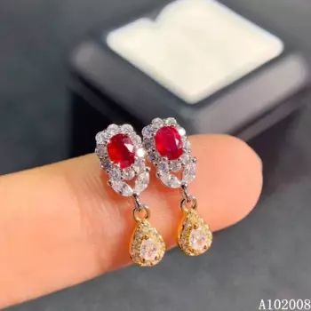 Серьги-гвоздики KJJEAXCMY с натуральным Рубином