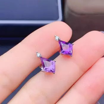 Серьги-гвоздики с натуральным аметистом, 6 Х9 мм