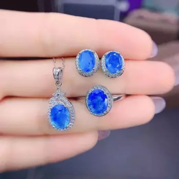 Серьги и кольцо из серебра 925 пробы с натуральным опалом