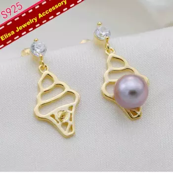 Серьги из серебра 925 пробы с жемчугом, 3 пары