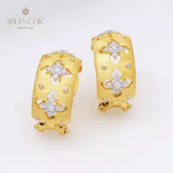 Серьги-клипсы двухцветные из серебра пробы с фианитами