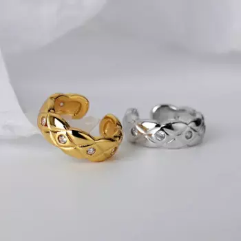 Серьги-Клипсы из серебра 925 пробы с фианитом, 18 К