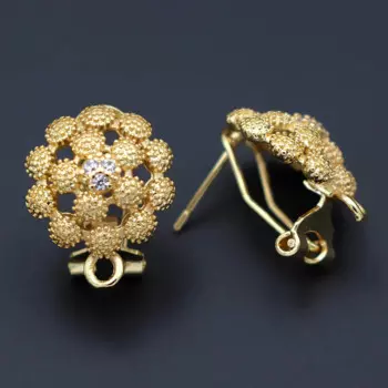 Серьги-клипсы с микрозакрепкой, филигранные круглые коннекторы с фианитом для самостоятельного изготовления сережек, аксессуары для бижутерии