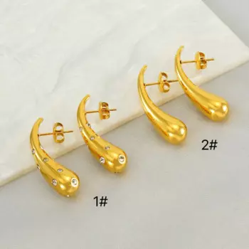 Серьги-подвески с цирконом, позолоченные, 18K