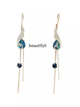 Серьги с бахромой в виде павлина