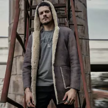 Серая камуфляжная куртка с капюшоном, Мужская Длинная кожаная куртка-Авиатор, меховая верхняя одежда