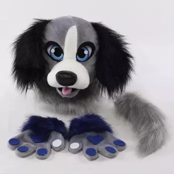 Серая собака, пушистая голова для детей 9-15, реалистичный плюшевый мопс, пушистый костюм, волк, пушистый талисман, костюм, пушистый Косплей Костюм