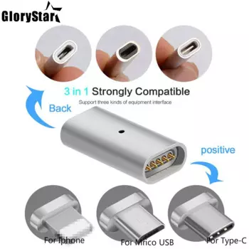Серебристый Магнитный адаптер с Micro Usb на Type-C/IOS/Android, Магнитный адаптер для зарядки для Galaxy S8 Plus 6/7/8 Plus, магнитный конвертер