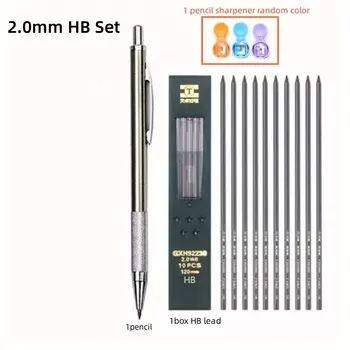 Серебристый Металлический Механический Карандаш 2,0 Мм 2B HB, Свинцовый Офисный Школьный Автоматический Письменный Рисунок