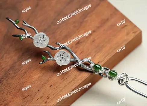 Серебряная инкрустация яшмой Хотан Нефритовая заколка для волос с цветком сливы и головной убор