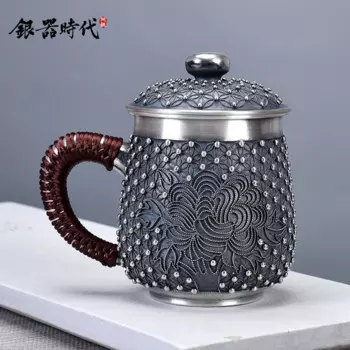 Серебряная кружка с инкрустацией из тонкой проволоки, большая чайная урна, кружки из стерлингового серебра 999 пробы, чашка мастера для дома