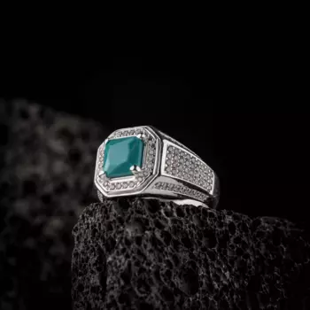 Серебряное кольцо 925 бирюзового циркония, для мужчин