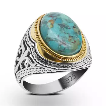 Серебряное кольцо для мужчин с натуральным бирюзовым камнем