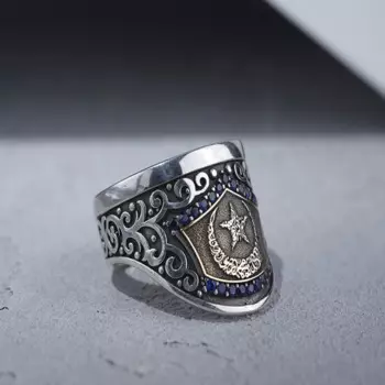 Серебряное кольцо с синим топазом, Арчер, большие пальцы