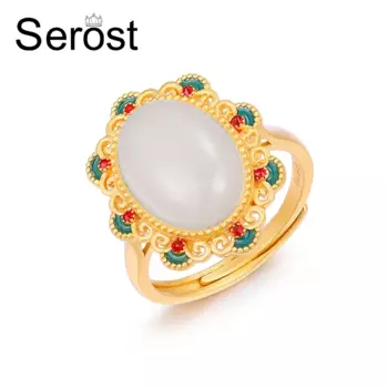 Серебряное кольцо SEROST S925 с Саше из натурального нефрита