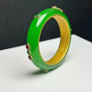 Сертифицированный натуральный ледяной зеленый японский мозаичный нефритовый браслет из нефрита АА 56 мм