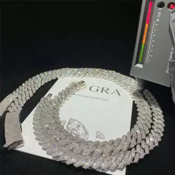 Сертификат Gra, муассанит, бриллиант, ширина 10 мм, 12 мм, твердое серебро, кубинская цепочка для мужчин, кубинское ожерелье в стиле хип-хоп