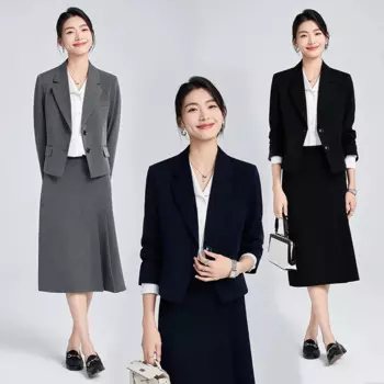 Серый маленький костюм, юбка, женский осенне-зимний маленький карьерный костюм для интервью, официальная одежда, элегантный деловой костюм на рабочем месте