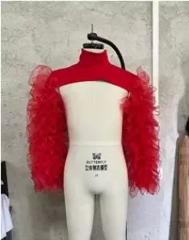 Сетчатая шаль из газовой ткани, аксессуары для джазовых танцев, сценических шоу, жилет с рукавами-пузырями, красный, фиолетовый, зеленый танцевальный костюм для ночного клуба