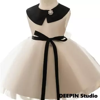 Сетчатое платье для девочек, новинка 2024, детское платье с отложным воротником и стразами, Сетчатое платье в испанском стиле, жаккардовое Пышное Повседневное платье