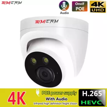Сетевая купольная IP-камера видеонаблюдения, 4K, 8 Мп, 5 МП, H265, POE, для сетевого видеорегистратора, Onvif, RJ45, 48 В, 12 В постоянного тока, с функцией ночного видения