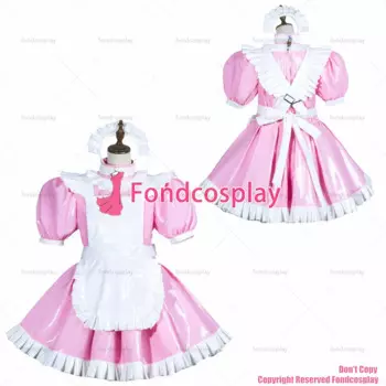 Сексуальная одежда для взрослых с крестом fondcosplay, розовая тяжелая одежда из ПВХ для детей, Запираемая униформа, белый фартук, CD/TV[G3774]