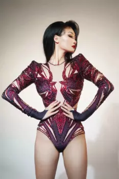 Сексуальное боди с блестками, красная женская танцевальная одежда Gogo, наряд Drag Queen, костюм для ночного клуба, бара, сценический костюм, женская одежда