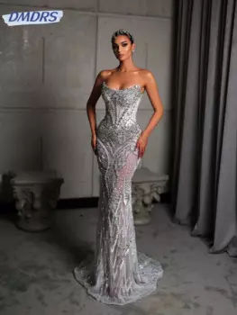 Сексуальное иллюзионное вечернее платье без бретелек, сшитое вручную платье для выпускного вечера со стразами, великолепные коктейльные платья русалки, индивидуальное платье Robe De Marie