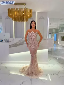 Сексуальное платье для выпускного вечера без бретелек без рукавов с блестящими бусинами и блестками Вечернее платье Роскошное длинное коктейльное платье с кристаллами Robe De Marie