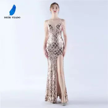 Сексуальное вечернее платье DEERVEADO с открытой спиной, длинные женские Роскошные платья на бретельках для свадебной вечеринки с бусинами, искусственное платье