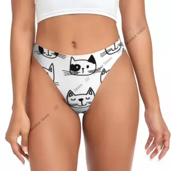 Сексуальное женское нижнее белье с рисунком кошек, трусики-стринги, стринги