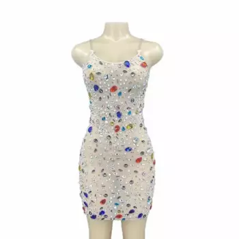 Сексуальное женское платье на бретельках с блестящими кристаллами и стразами, танцевальное бальное платье, костюм королевы для вечеринки, ночного клуба