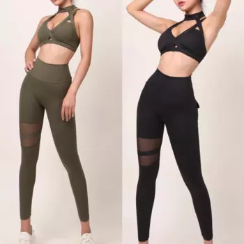 Сексуальные женские комплекты для йоги с низким вырезом Beauty X Back, полные брюки, плотные эластичные, против пота, быстросохнущие женские спортивные костюмы для фитнеса и спортзала