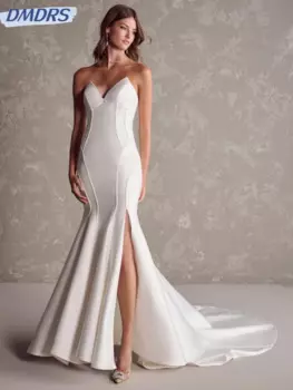 Сексуальный халат невесты с глубоким v-образным вырезом и открытой спиной, классическое атласное свадебное платье без рукавов, изящное длинное свадебное платье русалки Robe De Marie