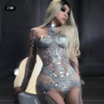 Сексуальный комбинезон со стразами и длинными рукавами, женский костюм для вечеринки, дня рождения, клуба, празднования выступлений, танец на пилоне, сценический купальник, костюм королевы драг-драг