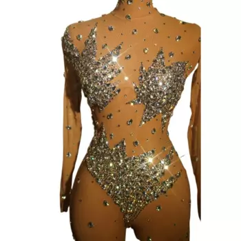 Сексуальный сетчатый прозрачный костюм для ночного клуба, певец, танцор, костюм для выступления, сценический костюм, блестящий женский комбинезон