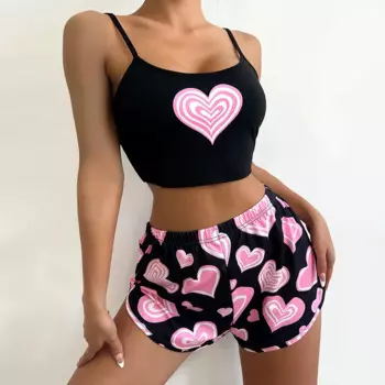 Sexy Pajamas Women's Love Heart Print Sling Shorts Home Clothes Костюм Женский Летний Домашняя Одежда Женская Pajamas