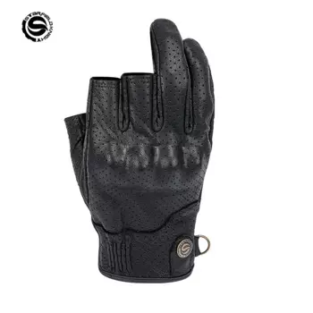 SFK Черные мотоциклетные перчатки из натуральной козьей кожи, перчатки с полупальцами, летние дышащие защитные перчатки для верховой езды, износостойкое снаряжение