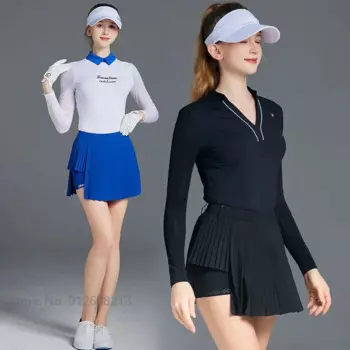 SG Ice Silk Эластичные топы с длинным рукавом Солнцезащитная рубашка для гольфа Женские плиссированные юбки для гольфа Комплекты антипустых брюк Женская футболка с v-образным вырезом