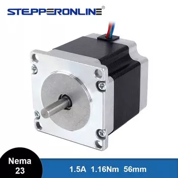 Шаговый двигатель Nema 23, биполярный, 1.8deg 1.16Nm (164,3 oz.in) 1.5A 57x56mm, 4 провода, для 3D-принтера, робота с ЧПУ