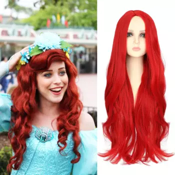 Shangzi длинные красные парики Ариэль русалка косплей для женщин вьющийся волнистый парик для Хэллоуина искусственный костюм волнистый женский