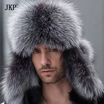 Шапка JKP из натурального Меха чернобурки, мужская шапка-бомбер из натурального меха енота, с кожевенным верхом