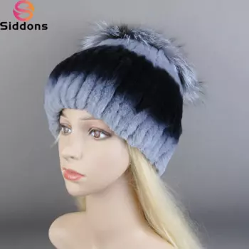 Шапка вязаная, женская из натурального кроличьего меха