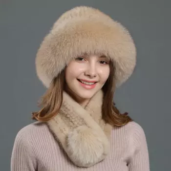 Шапка женская зимняя теплая шапка из меха норки шарф из лисьего меха и лисьего меха модные тренды в европейском и американском стиле