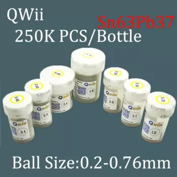 Sn63Pb37 Qwii 250k/бутылка 0,2 0,25 0,3 0,34 0,4 0,45 0,5 0,55 0,6 0,65 0,76 мм BGA Паяльные шарики свинцовые для реболлинга